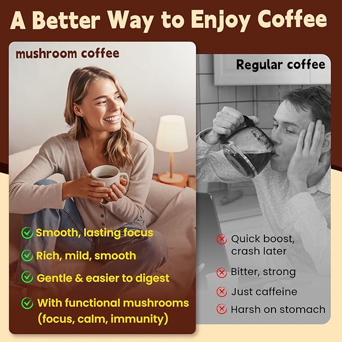 Mushroom Coffee 11 in 1 Adaptogenic Mushroom Blend with Ashwagandha KSM-66,Lions Mane,Reishi,Turkey Tail Hazelnut Instant Mushrooms Coffee for Boost Energy,Focus,Sugar-Free,30 Servings