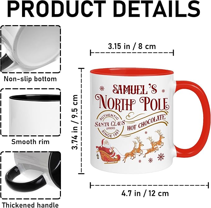 Personalized Funny Christmas Hot Cocoa Mug – Santa Gift, Unique White Elephant Exchange Present – Custom North Pole Hot Chocolate Ceramic Coffee Cup for Friends, Family, and Holiday Parties