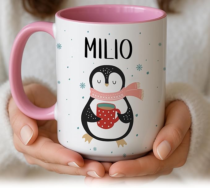 Personalized Funny Christmas Hot Cocoa Mug – Penguin, Santa, Reindeer & Snowman Custom Coffee Cup – Santa Gift, Unique White Elephant Exchange Present, Holiday Gag Ceramic Mug