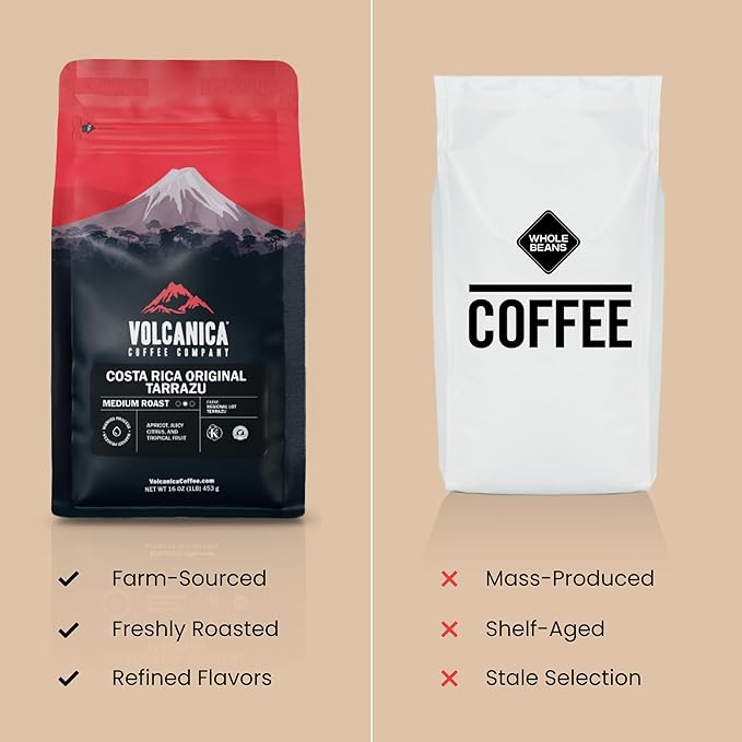 Volcanica Espresso Whole Beans Coffee, Dark Roast 100% Arabica, Espresso Roast, Bold Sweet Flavor, Fresh Roasted, Kosher, Vegan, Gluten-Free, 16 oz