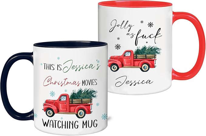 Personalized Red Truck Christmas Coffee Mug – Custom Holiday Cup Gift for Dad, Mom, Friends, or Coworkers – Unique Funny Christmas Hot Cocoa and Coffee Mug for Holiday Season
