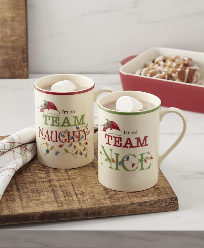 Lenox Coffee Mug, Naughty & Nice 14 Oz Mugs Set Of 2, Ceramic Material, Microwave Safe, Dishwasher Safe, Christmas Drinkware Set Mugs for Coffee and Tea, Christmas Decoration (14 Oz, Set Of 2)