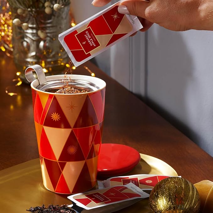 Tea Forte Double-Walled Ceramic Kati Cup, Removable Stainless Steel Infuser Basket and Lid, Steeps 12 oz Loose Leaf Tea, Dishwasher & Microwave Safe, Warming Joy