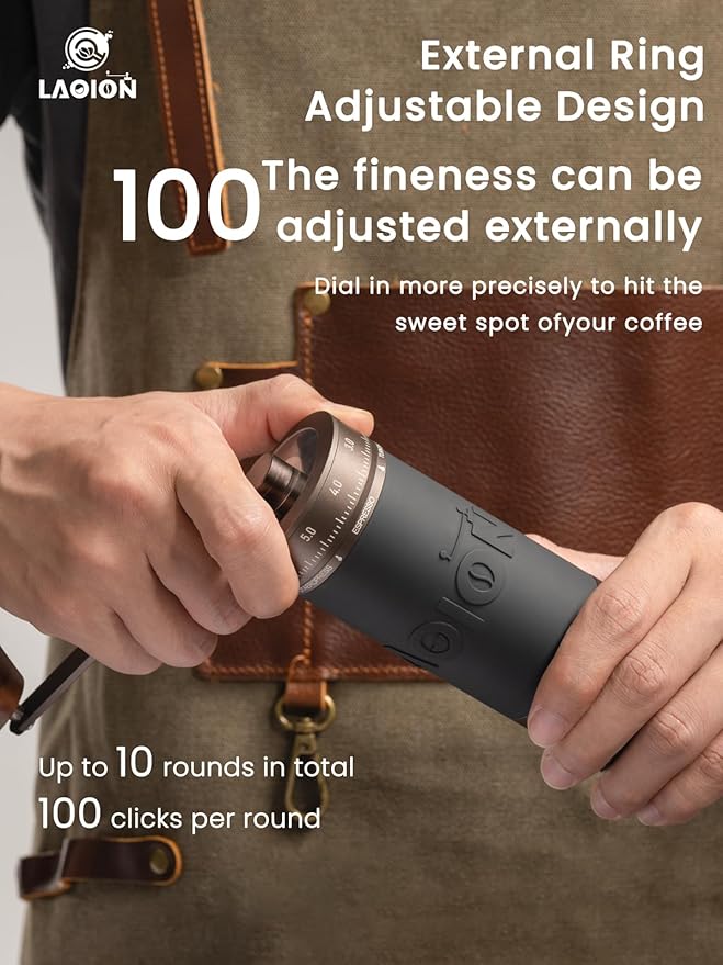 L6 Manual Coffee Grinder with Straight Handle, Hand Coffee Grinder for Espresso, Moka, Drip, French Press with External Adjustment Ring, Precision-Consistent Stainless Steel Conical Burr