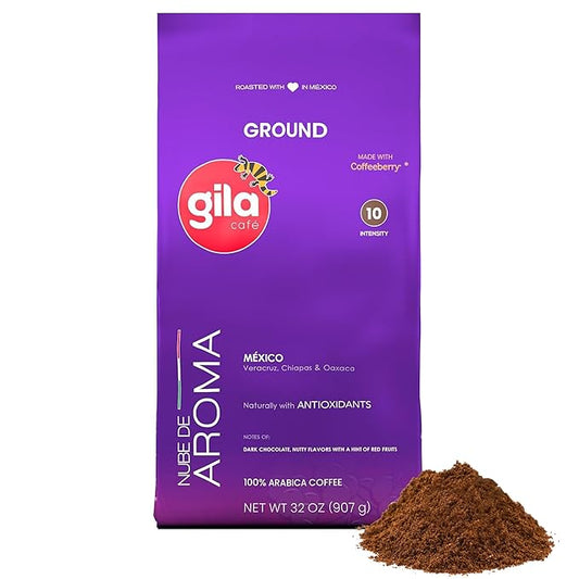 gila café Ground Coffee Medium Roast Nube de Aroma 32oz (1-Pack) - 100% Mexican Arabica Bean Coffee Grounds - Made with Coffeeberry - Chocolate, Red Berries, Hazelnuts Notes