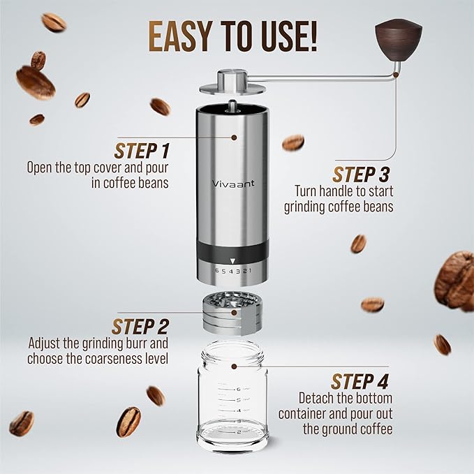 Coffee Grinder Manual Capacity 32g - Stainless Steel Conical Burr Coffee Grinder Hand, Manual Coffee Grinder Espresso with Adjustable Settings, Portable Coffee Bean Grinder for French Press