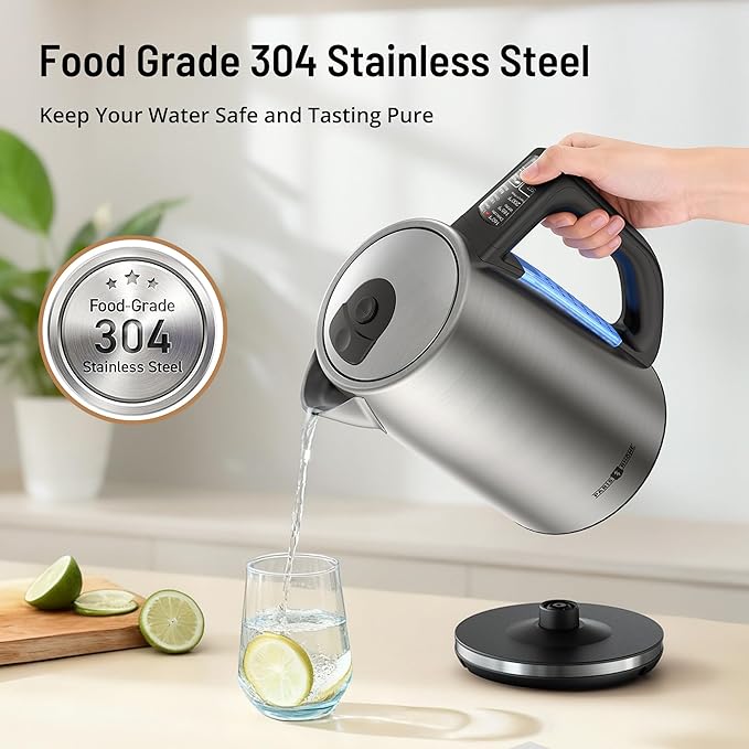 Electric Kettle Temperature Control, 1.7L Electric Tea Kettle with 6 Temperature Settings, 1500W Cordless Hot Water Boiler Heater, Strix Thermostat, Touch Control, Auto-Shutoff, Boil-Dry Protection