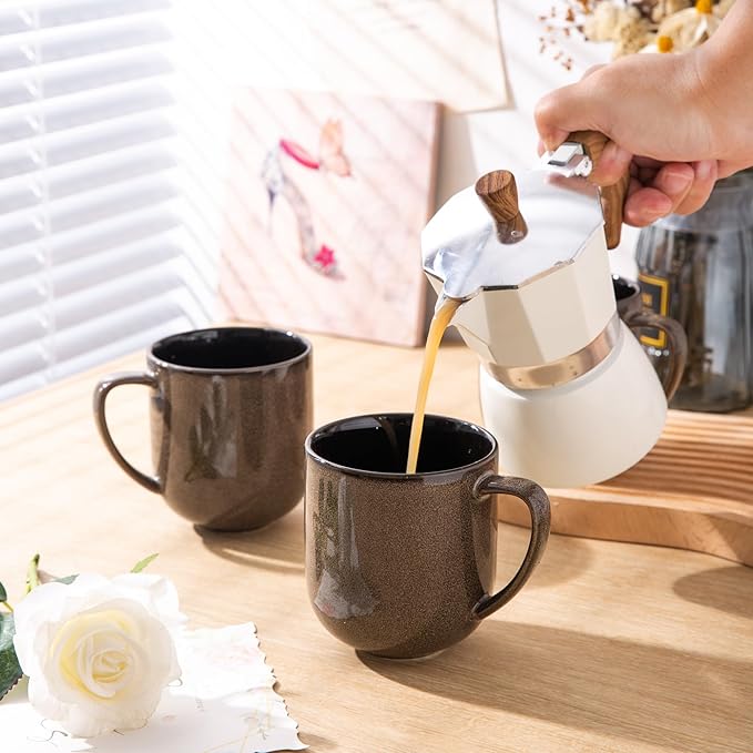 LERATIO 12OZ Ceramic Coffee Mugs Set of 6, Large Porcelain Coffee Cups With Large Handle For Latte,Cappuccino,Milk,Cocoa,|Dishwasher&Microwave Safe Mug Sets,Ideal for Man,Woman,Dad, Mom-Coffee