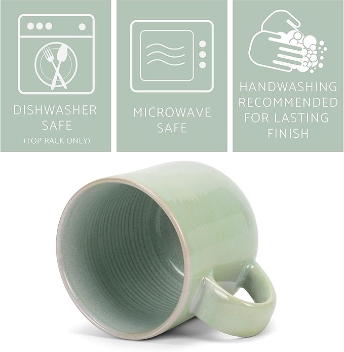 Elanze Designs Glossy Reactive Glaze Large 17 Fluid Ounce Everyday Kitchen Food Grade Ceramic Stoneware Coffee Mug Cup with Comfort Curved Handles, Set of 4, Seafoam Mint Green