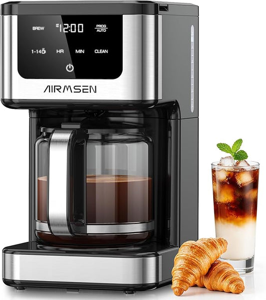 AIRMSEN 14-Cup Programmable Drip Coffee Maker – 1000W Fast Brewing Coffee Machine with Timer, Delay Start & 2H Keep-Warm, 73oz Tank, Touchscreen & Glass Carafe – Perfect for Home & Office Use