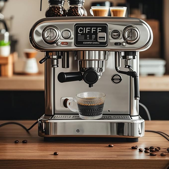 Glass Espresso Shot Cups with Saucers Set of 6, Clear Small Demitasse Cup with Stainless Steel Spoons, Dishwasher Safe Coffee Mugs for Tea Hot Chocolate Cappuccino, 5OZ/150ML, Raindrop