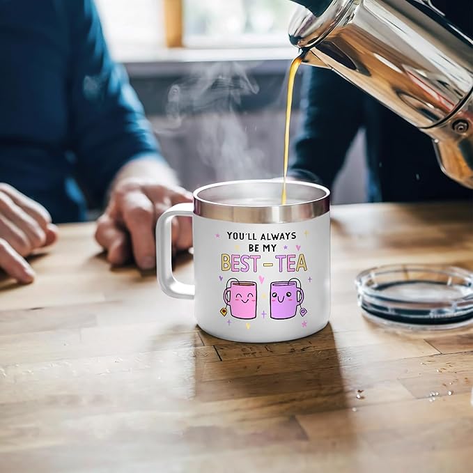 Gossby Bestie Gift for Women - 14oz BEST-TEA Insulated Tumbler Mug - Friend Tumbler Mug for Woman - Christmas, Birthday, Friendship Gift for Best Friend - Bestie Cup with Lid, Straw