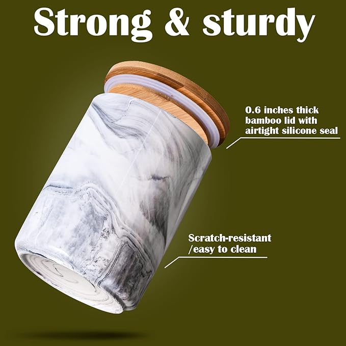 Yundu 40 FL OZ/1180ML Kitchen Canister, Grey Marble Ceramica Food Storage Jar with Bamboo Lid for Ground Coffee, Flour, Tea, Sugar, Airtight Coffee Container