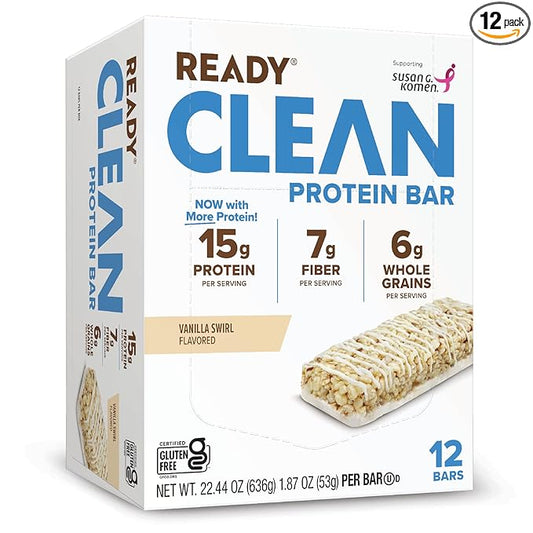 Ready® Protein Bars – High-Protein Snack with 15g Whey Protein, All-Natural Ingredients, Supports Lean Muscle and Recovery, No Artificial Sweeteners – Vanilla Swirl, 12-Pack