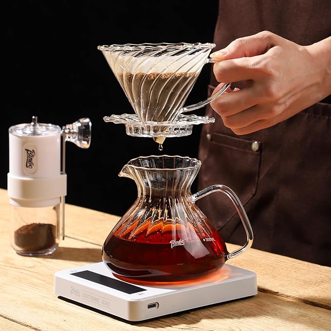 Bincoo Pour Over Coffee Maker Set,650ML Borosilicate Glass Carafe with Coffee Driper&50pcs Paper Filter,Glass Coffee Maker for Home Café Restaurant(Transparent)
