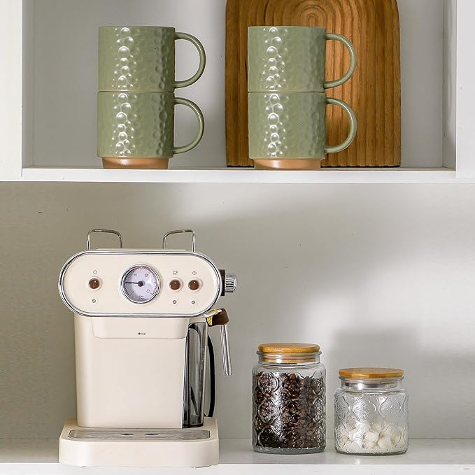 Nihow 16OZ Stackable Coffee Mug Set, Large Ceramic Coffee Mug Set of 4,Coffee Cup Set for Cappuccino/Latte/Cocoa,Dishwasher & Microwave Safe, Matte Green