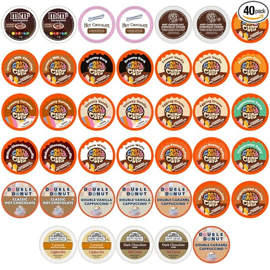 Crazy Cups Cappuccino & Hot Chocolate Variety Pack, Gift Set for Keurig K Cup Machines, 40 Count