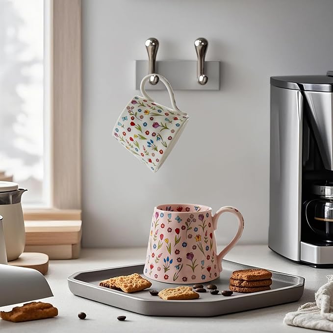 Ceramic Coffee Mug, Cute Creative Cup w/Unique Design Home Office, 12 oz Latte Tea Milk Gift for Women Girls Friend (White)