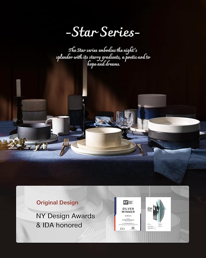 famiware Coffee Mug Set for 4, Star 12 oz Catering Mugs Cup Set with Handle for Coffee, Tea, Cocoa, Milk - Ceramic Stoneware Drinkware Set, Cappuccino White