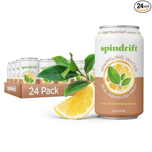 Spindrift Sparkling Water, Half Tea & Half Lemon Flavored, Made with Real Squeezed Fruit, 12 Fl Oz Cans, Pack of 24 (Only 5 Calories per Can)
