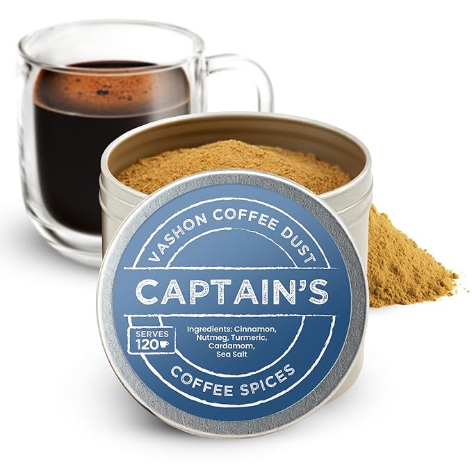 Coffee Dust Flavoring Powder, Captain's (120 Servings) – All Natural Coffee Syrup Alternative - Adds Flavor, Aroma, Taste & Wellness to Drinks, Tea & Foods