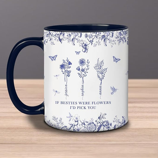 Personalized Best Friend Mug - Custom Floral Design - Birthday Gift for Bestie - Unique Friendship Cup - Thoughtful Gift for Best Friends - Custom Photo Mug for Best Friends