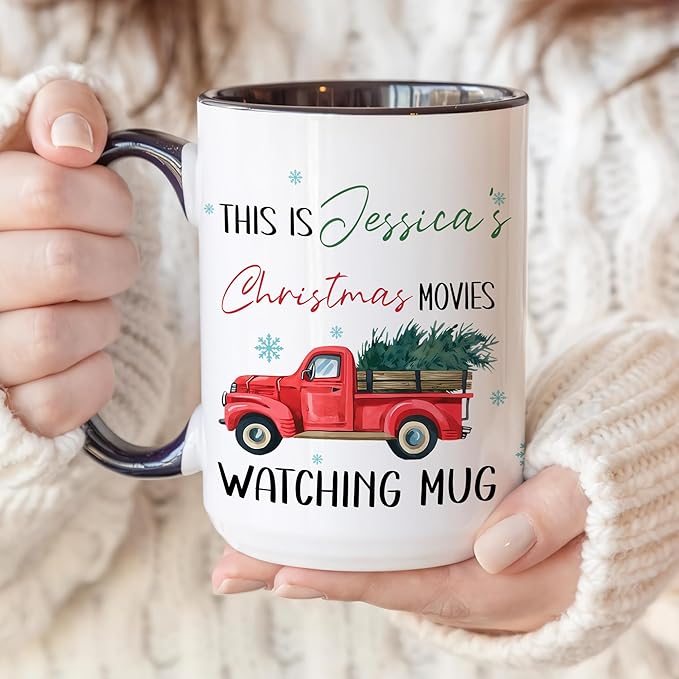 Personalized Red Truck Christmas Coffee Mug – Custom Holiday Cup Gift for Dad, Mom, Friends, or Coworkers – Unique Funny Christmas Hot Cocoa and Coffee Mug for Holiday Season