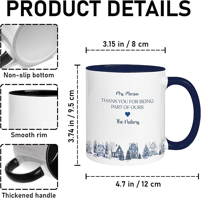 Personalized Toile De Jouy It Takes a Village Thank You Mug – Custom Name Ceramic Coffee Cup – Unique Appreciation Gift for Teacher, Nanny, Babysitter, Coach, Mentor, or Friend