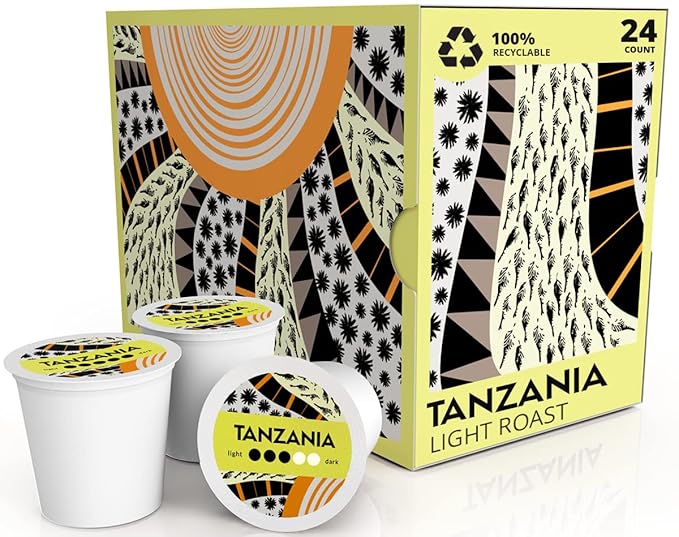 Atlas Coffee Club Coffee Pods – Light/Medium Roast, Single-Origin Tanzania, 24 Count – Compatible with Keurig K-Cup Brewers – 100% Recyclable, Premium Arabica Coffee