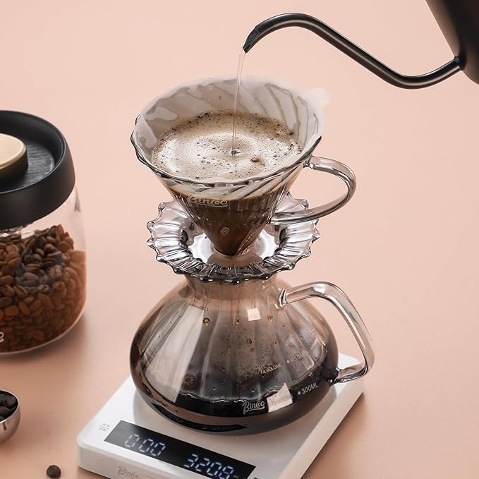 Bincoo Pour Over Coffee Maker Set,650ML Borosilicate Glass Carafe with Coffee Driper&50pcs Paper Filter,Glass Coffee Maker for Home Café Restaurant(Gray)