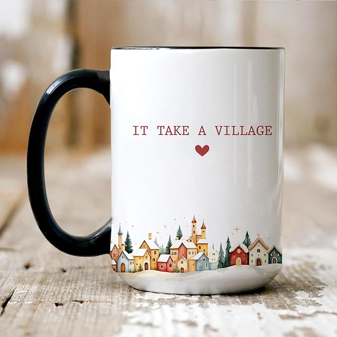 Personalized It Takes a Village Thank You Mug – Custom Coffee Cup with Name – Appreciation Gift for Teacher, Nanny, Mentor, or Friend – Unique Retirement or Holiday Present
