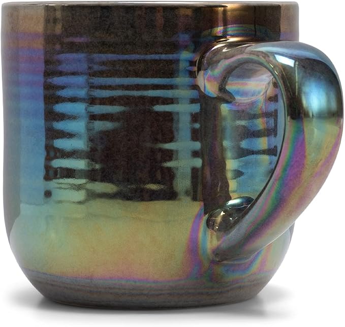 Elanze Designs Glossy Reactive Glaze Large 17 Fluid Ounce Everyday Kitchen Food Grade Ceramic Stoneware Coffee Mug Cup with Comfort Curved Handles, Set of 4, Black