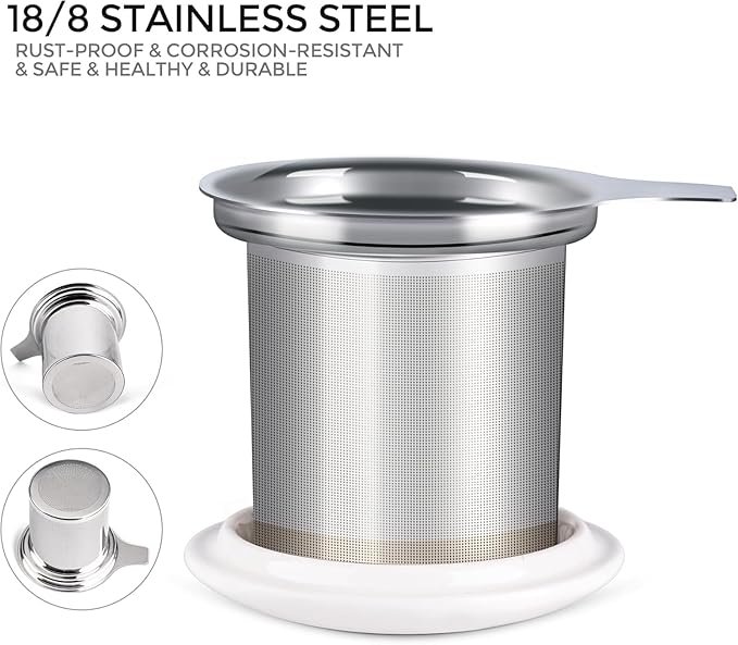 GBHOME Tea Mug with Infuser and Lid, 18 Ounce Large Ceramic Loose Leaf Cup, Microwave, Dishwasher Safe, Perfect for Tea Lovers