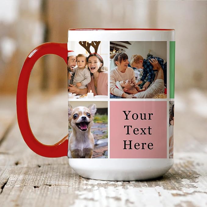 Personalized Funny Christmas Hot Cocoa Mug – Santa Gift, Unique White Elephant Exchange Present – Custom Photo Collage Ceramic Coffee Cup for Family, Friends, Holiday Memories
