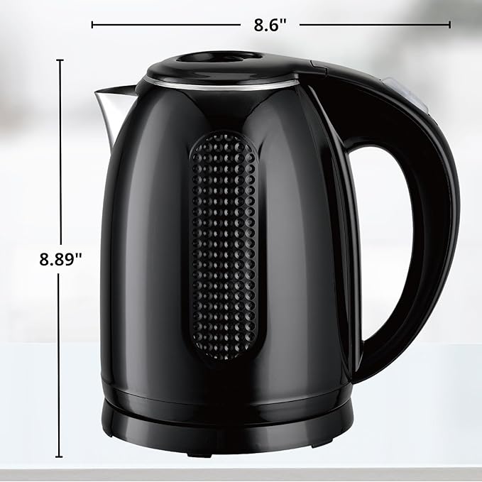 OVENTE 1.7L Double Wall Electric Tea Kettle, 1100W Water Boiler and Heater with Cool-Touch Exterior, Stainless Steel Insulated Interior, Auto Shut-Off, Boil-Dry Protection & Locking Lid, Black KD64B