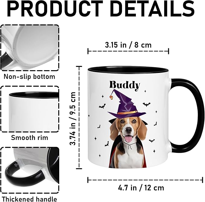 Personalized Halloween Dog Mug Custom Pet Photo Cup Halloween-Birthday-Christmas Gift For Dog Lovers From Pet Parents Add Name-Image Cute Witch Beagle Ceramic Coffee Mug