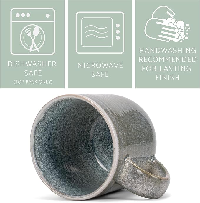 Elanze Designs Glossy Reactive Glaze Large 17 Fluid Ounce Everyday Kitchen Food Grade Ceramic Stoneware Coffee Mug Cup with Comfort Curved Handles, Set of 4, Ocean Teal Blue