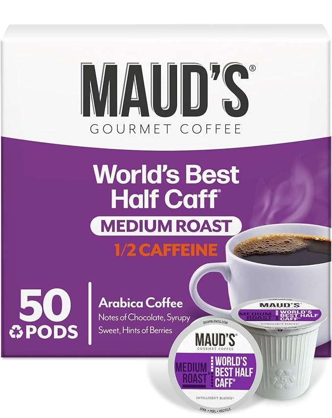 Maud's Half Caff Coffee Pods, 50ct, Medium Roast Coffee in Recyclable Single Serve Pods – 100% Arabica Coffee, Compatible with Keurig K Cups Maker