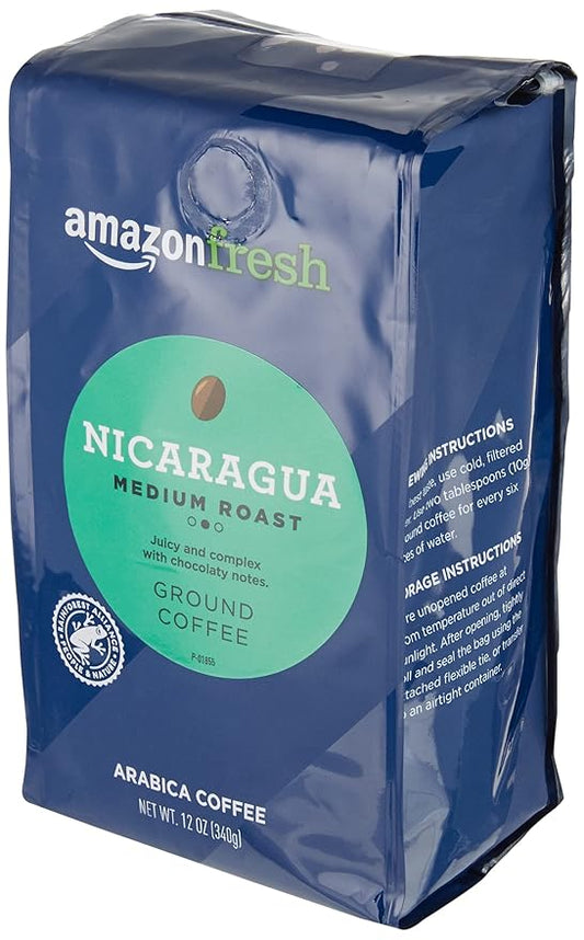 Amazon Fresh, Nicaragua Ground Coffee, Medium Roast, 12 Oz