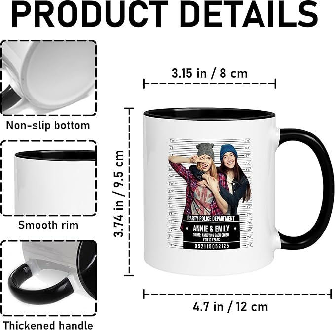 Personalized Best Friend Mug – Custom Name Photo Mug, Birthday, Anniversary, Going Away Gifts for Besties, Customizable Ceramic Cup