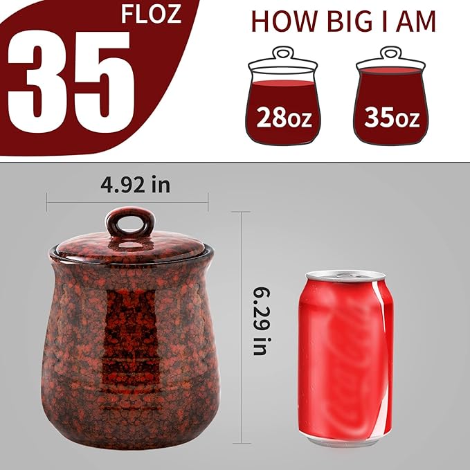 Ceramic Food Storage Jar, Coffee Canister for Countertop with Lids Airtight, Large Flour,Spices,Beans,Rice and Candies Containers for Kitchen and Home,Gift for Halloween,Farmhouse,35 OZ Red