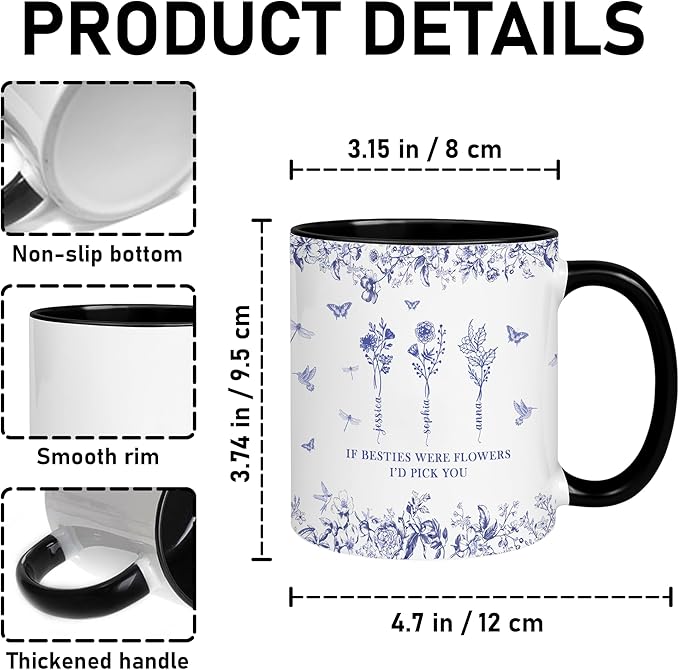 Personalized Best Friend Mug - Custom Floral Design - Birthday Gift for Bestie - Unique Friendship Cup - Thoughtful Gift for Best Friends - Custom Photo Mug for Best Friends