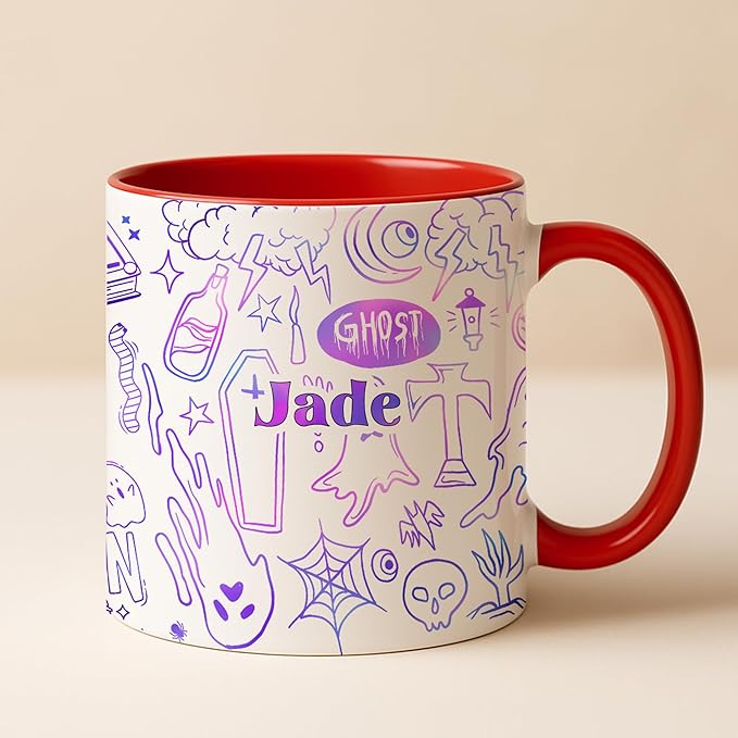 Personalized Halloween Mug 2025 – Cute Doodle Coffee Cup With Name – Fun Gift For Kids - Friends - Teens - Halloween - Birthday - Christmas