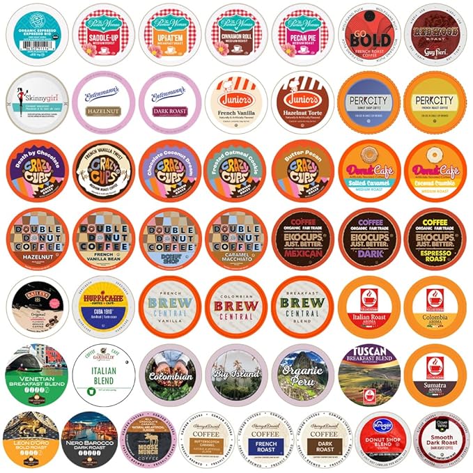 Crazy Cups Variety Pack, Single Serve Pods for Keurig K-Cup, Assorted Flavors like Espresso, Dark Roast, Breakfast Blend, Coffee, 50 Count(Pack of 1)