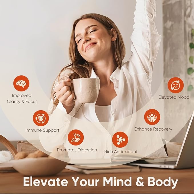 Mushroom Coffee Sugar Free, 12 Mushrooms Powder Blend Ashwagandha, Lion's Mane, Chaga and Probiotics, Mushrooms Instant Coffee for Focus, Digestion & Immunity - 30 Servings