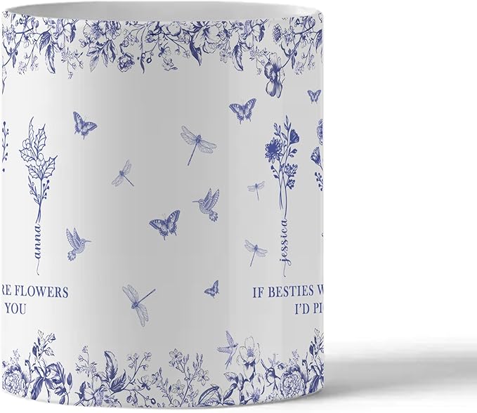 Personalized Best Friend Mug - Custom Floral Design - Birthday Gift for Bestie - Unique Friendship Cup - Thoughtful Gift for Best Friends - Custom Photo Mug for Best Friends
