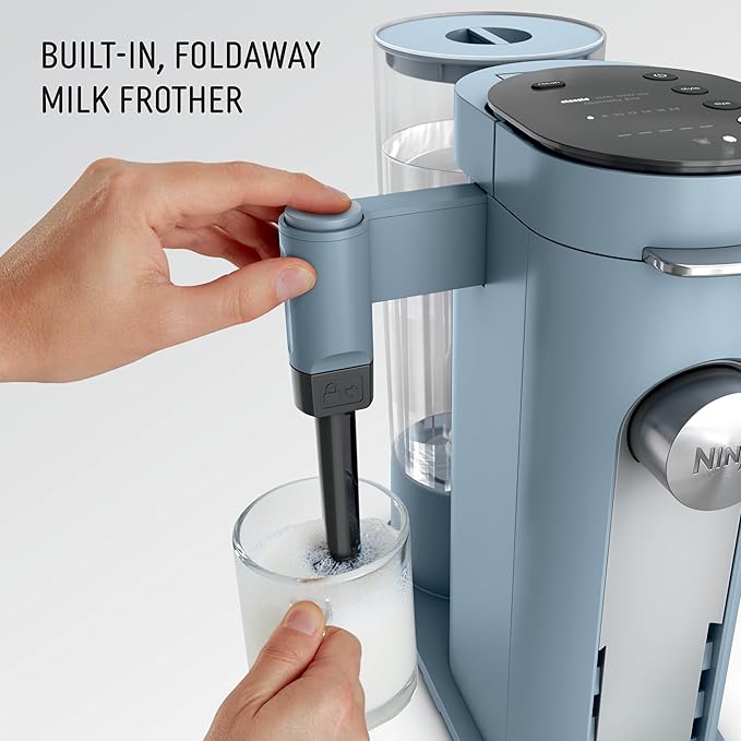 Ninja Pod & Grounds Specialty XL Single-Serve Coffee Maker, K-Cup Pod Compatible, Brews Grounds, Compact Design, Built-In Milk Frother, 68-oz. Reservoir, 6oz. Cup-24oz. Mug Sizes, Denim Blue, PB055ABL