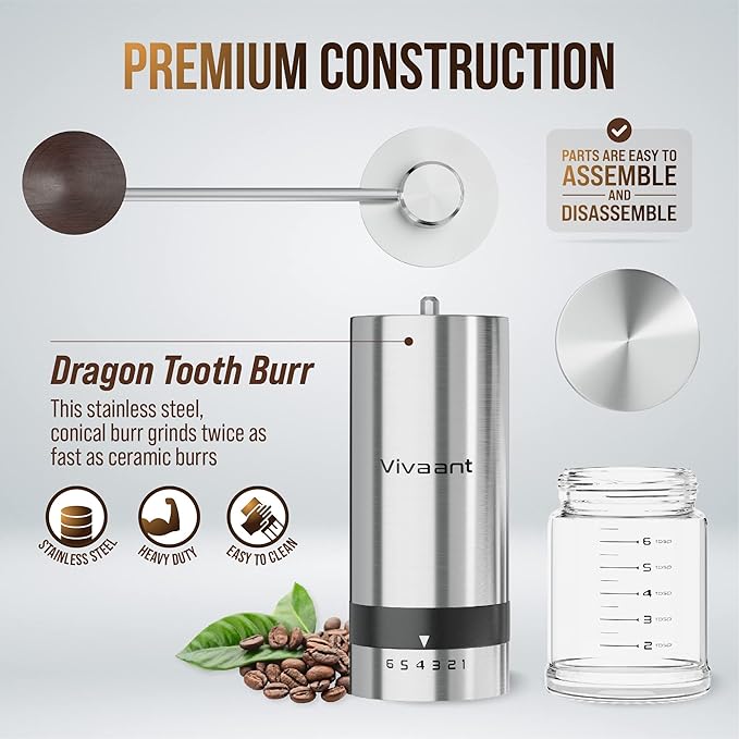 Coffee Grinder Manual Capacity 32g - Stainless Steel Conical Burr Coffee Grinder Hand, Manual Coffee Grinder Espresso with Adjustable Settings, Portable Coffee Bean Grinder for French Press
