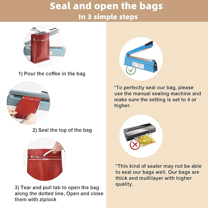 100 Count 12oz Red Coffee Bags with Aluminum Foil Liner, High Barrier Coffee Pouches with Degassing Valve, Ziplock Food Storage Bags with Pull Tape, Pack of 100, 12oz/0.75lb/340gram