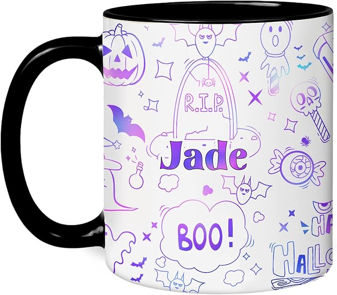 Personalized Halloween Mug 2025 – Cute Doodle Coffee Cup With Name – Fun Gift For Kids - Friends - Teens - Halloween - Birthday - Christmas